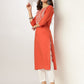 Janasya Dark Cotton Yoke Embroidery Straight Kurta - Swadesiicart