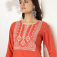 Janasya Dark Cotton Yoke Embroidery Straight Kurta - Swadesiicart