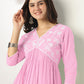 Janasya Light Cotton Yoke Embroidery A-Line Kurta | Swadesiicart