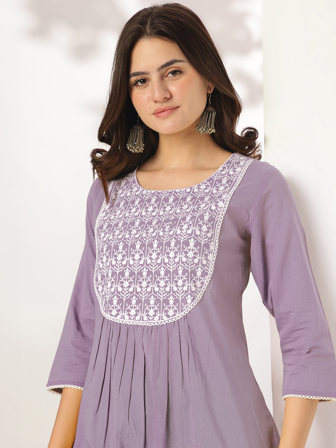 Janasya Light Cotton Yoke Embroidery Straight Kurta | Swadesiicart