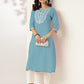 Janasya Light Cotton Yoke Embroidery Straight Kurta | Swadesiicart