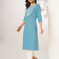 Janasya Light Cotton Yoke Embroidery Straight Kurta | Swadesiicart