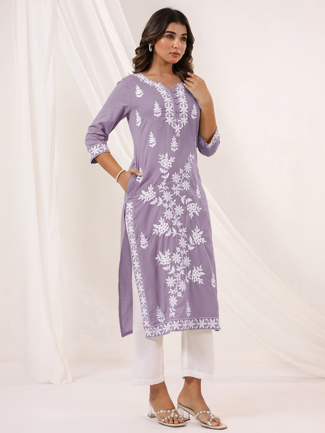 Janasya Light Cotton Embroidered Straight Kurta | Swadesiicart
