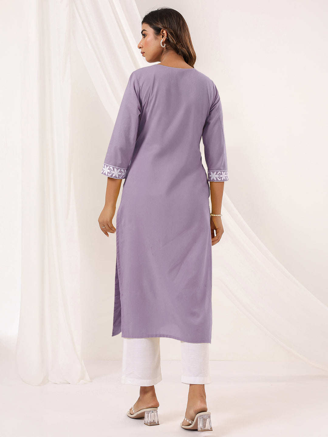 Janasya Light Cotton Embroidered Straight Kurta | Swadesiicart