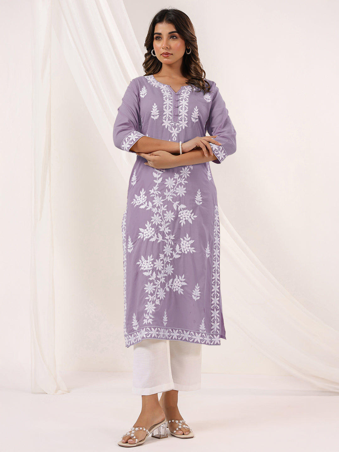 Janasya Light Cotton Embroidered Straight Kurta | Swadesiicart