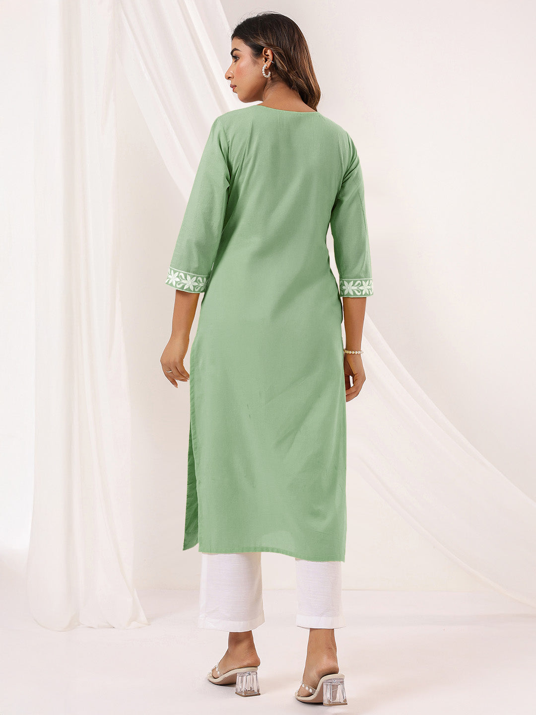 Janasya Light Cotton Embroidered Straight Kurta | Swadesiicart