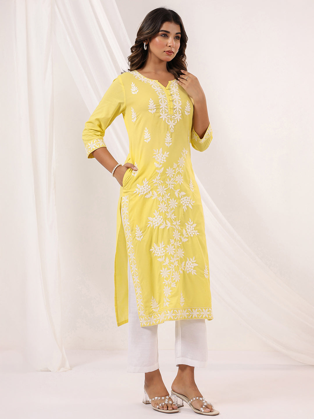 Janasya Light Cotton Embroidered Straight Kurta | Swadesiicart