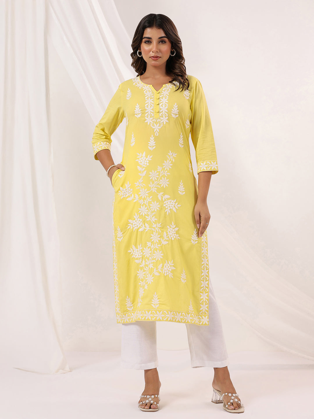 Janasya Light Cotton Embroidered Straight Kurta | Swadesiicart