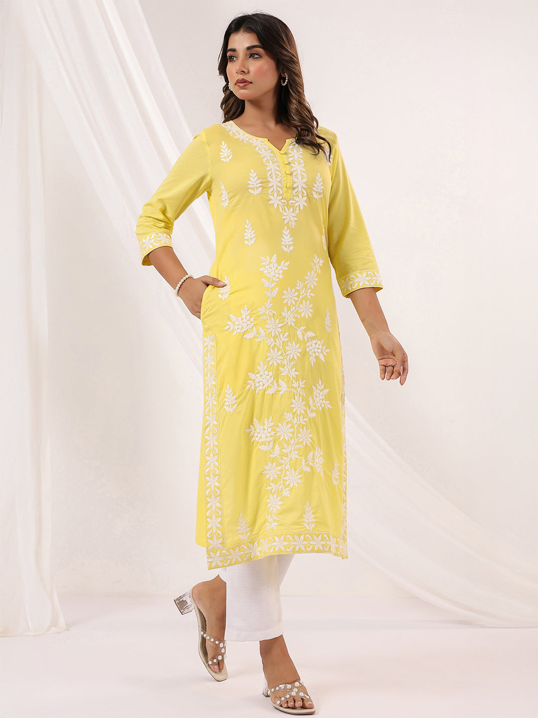 Janasya Light Cotton Embroidered Straight Kurta | Swadesiicart