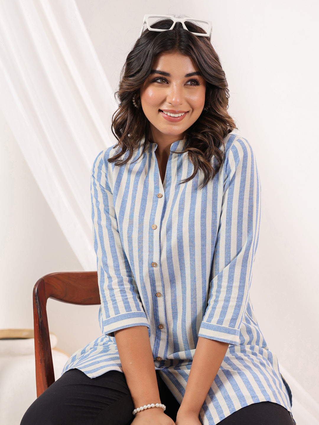 Janasya Light Cotton Striped Straight Kurta - Swadesiicart