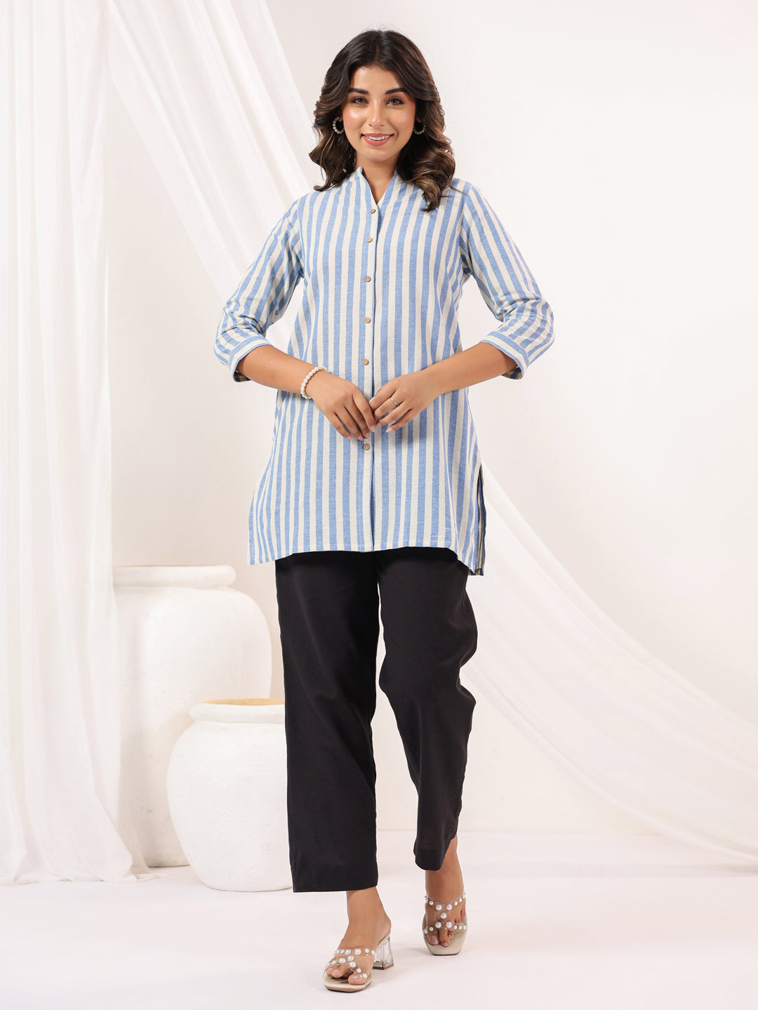 Janasya Light Cotton Striped Straight Kurta - Swadesiicart