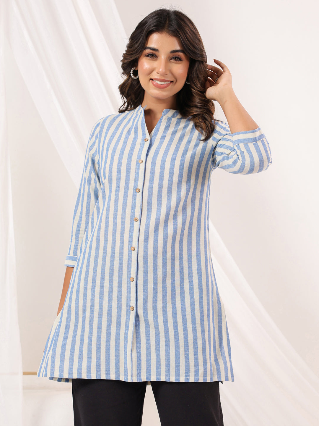 Janasya Light Cotton Striped Straight Kurta - Swadesiicart
