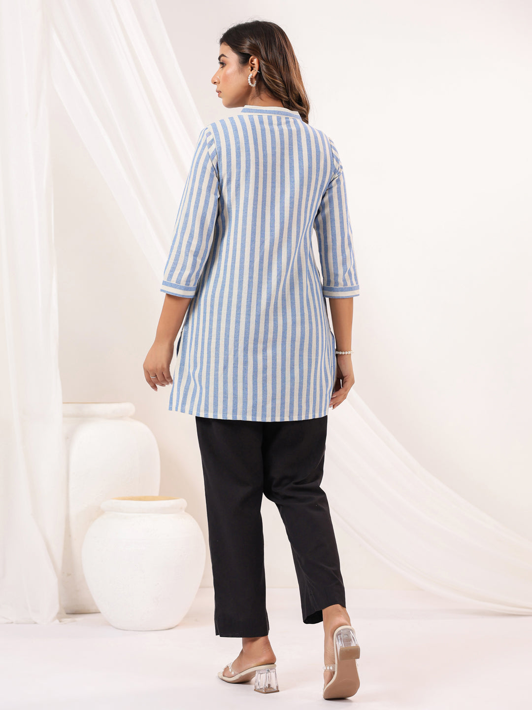 Janasya Light Cotton Striped Straight Kurta - Swadesiicart