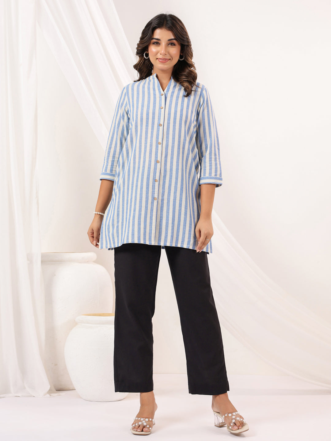 Janasya Light Cotton Striped Straight Kurta - Swadesiicart