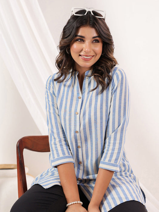Janasya Light Cotton Striped Straight Kurta - Swadesiicart