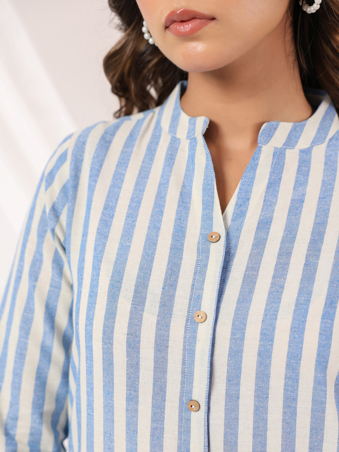 Janasya Light Cotton Striped Straight Kurta - Swadesiicart