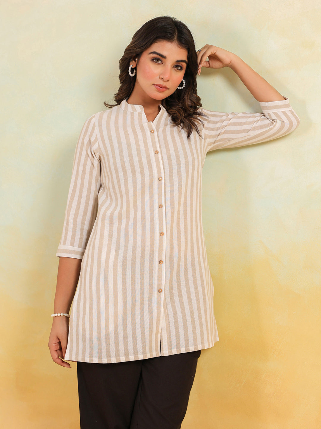 Janasya Light Cotton Striped Straight Kurta - Swadesiicart