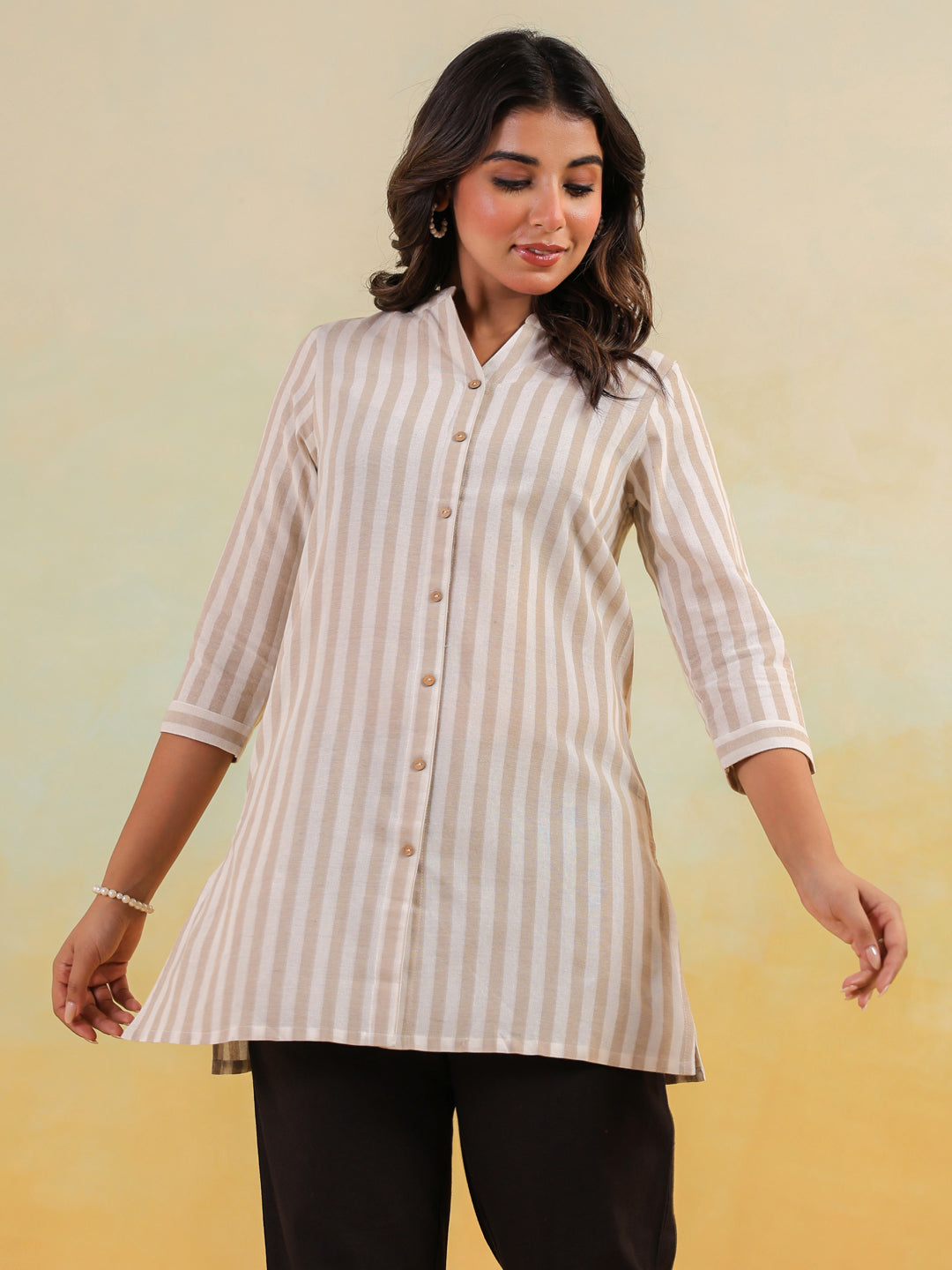 Janasya Light Cotton Striped Straight Kurta - Swadesiicart
