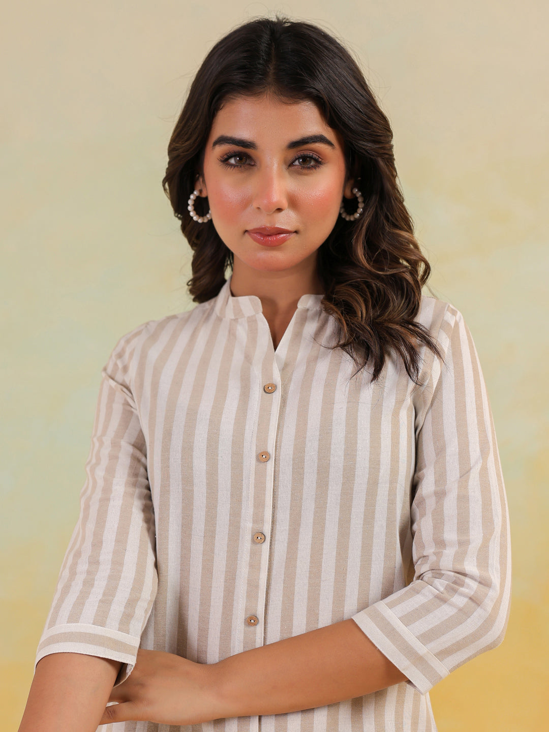 Janasya Light Cotton Striped Straight Kurta - Swadesiicart