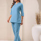 Janasya Light Blue Cotton Solid Pant | Swadesiicart