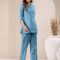 Janasya Light Blue Cotton Solid Pant | Swadesiicart