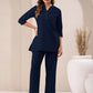 Janasya Navy Blue Cotton Solid Pant | Swadesiicart