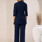 Janasya Navy Blue Cotton Solid Pant | Swadesiicart