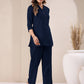 Janasya Navy Blue Cotton Solid Pant | Swadesiicart