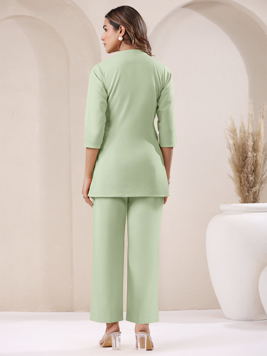 Janasya Mint Cotton Solid Pant | Swadesiicart