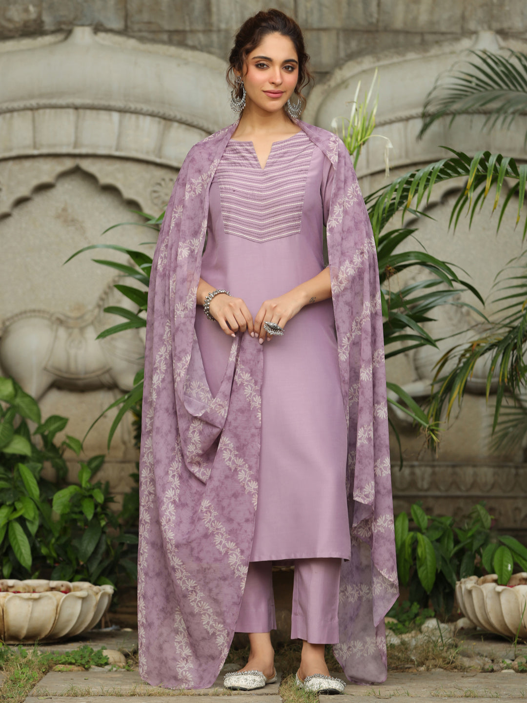 Janasya Light Silk Blend Yoke Embroidery Straight Kurta Set | Swadesiicart