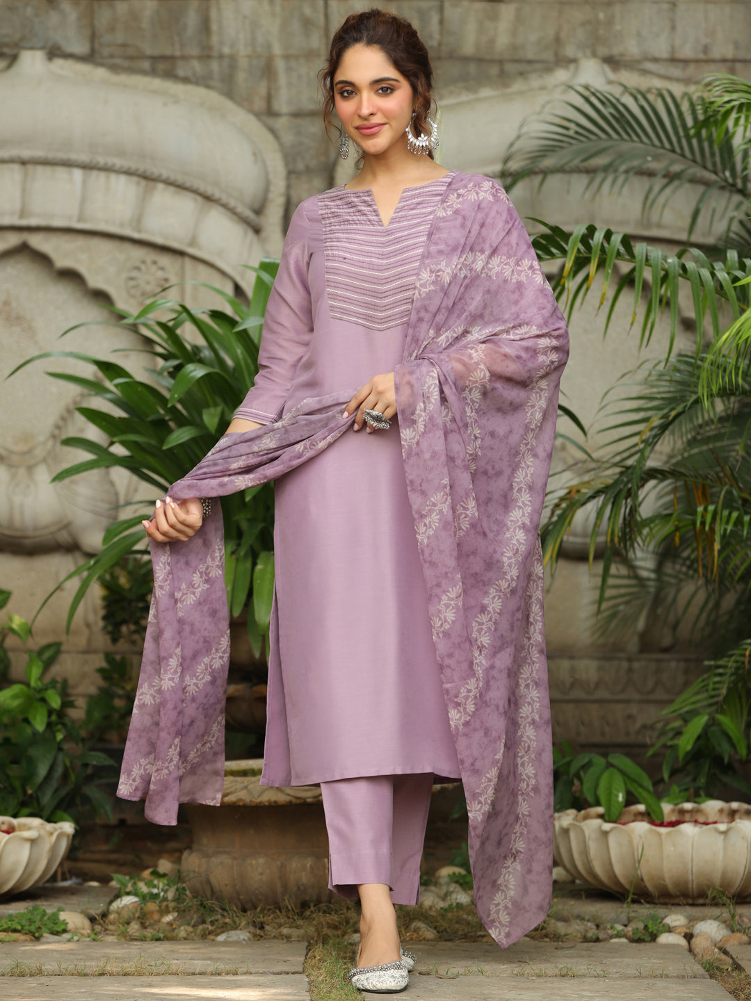 Janasya Light Silk Blend Yoke Embroidery Straight Kurta Set | Swadesiicart