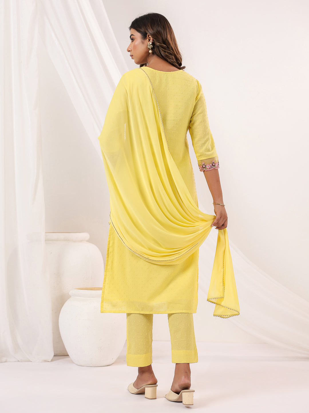Janasya Light Dobby Cotton Embroidered Straight Kurta Set | Swadesiicart