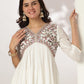 Janasya Light Dobby Cotton Embroidered A-Line Kurta Set | Swadesiicart