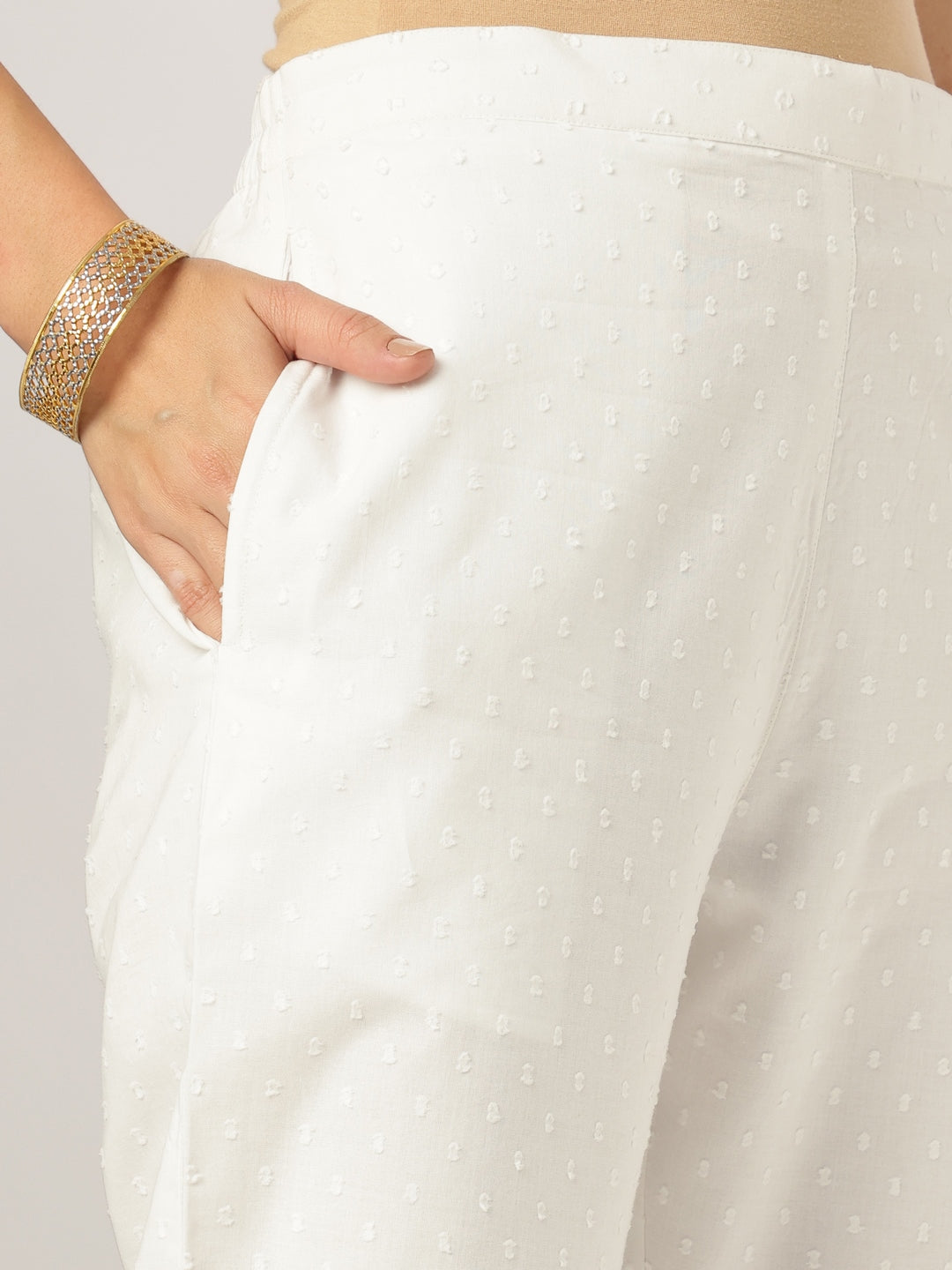 Janasya Light Dobby Cotton Embroidered A-Line Kurta Set | Swadesiicart