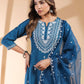 Janasya Dark Silk Blend Embroidered Straight Kurta Set | Swadesiicart
