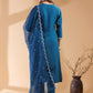 Janasya Dark Silk Blend Embroidered Straight Kurta Set | Swadesiicart
