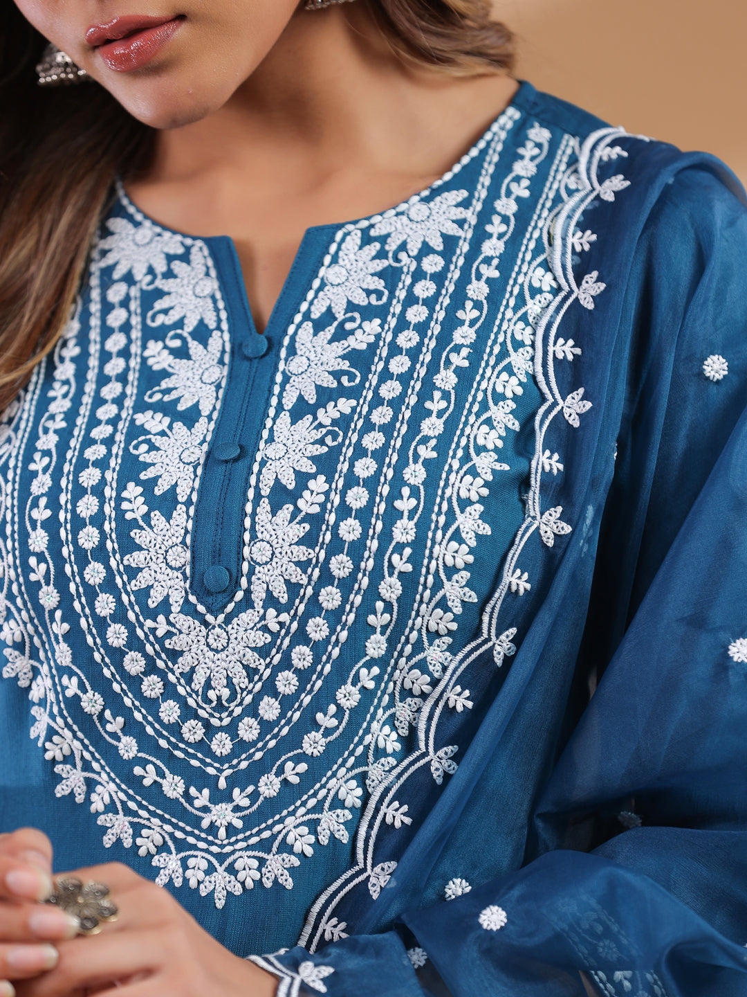 Janasya Dark Silk Blend Embroidered Straight Kurta Set | Swadesiicart