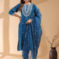 Janasya Dark Silk Blend Embroidered Straight Kurta Set | Swadesiicart