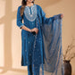 Janasya Dark Silk Blend Embroidered Straight Kurta Set | Swadesiicart