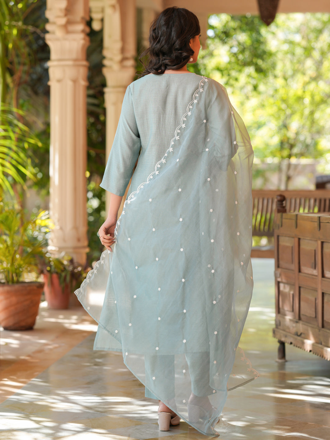 Janasya Light Silk Blend Embroidered Straight Kurta Set | Swadesiicart