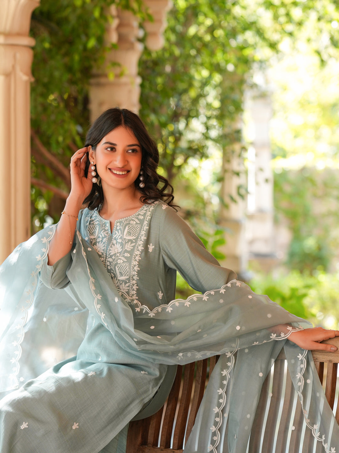 Janasya Light Silk Blend Embroidered Straight Kurta Set | Swadesiicart