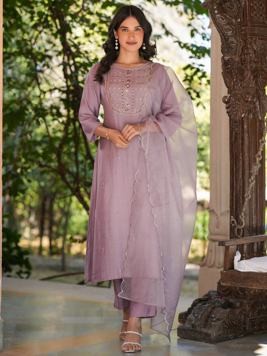 Janasya Light Silk Blend Embroidered Straight Kurta Set | Swadesiicart