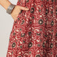 Janasya Dark Cotton Floral Tiered Kurta Set | Swadesiicart