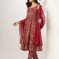 Janasya Dark Cotton Floral Tiered Kurta Set | Swadesiicart