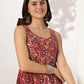 Janasya Dark Cotton Floral Tiered Kurta Set | Swadesiicart
