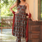 Janasya Dark Cotton Floral Tiered Kurta Set | Swadesiicart