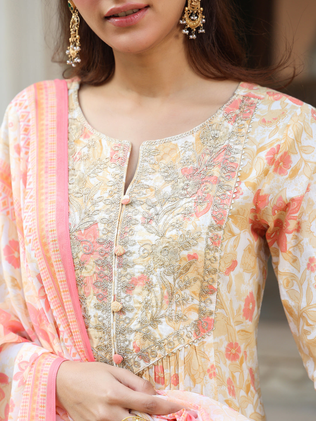 Janasya Light Cotton Floral A-Line Kurta Set | Swadesiicart