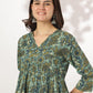 Janasya Dark Cotton Floral A-Line Kurta Set | Swadesiicart