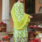 Janasya Bright Cotton Floral A-Line Kurta Set | Swadesiicart