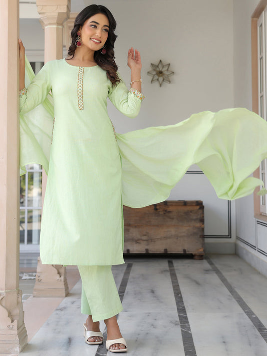 Janasya Light Cotton Self Design Straight Kurta Set | Swadesiicart